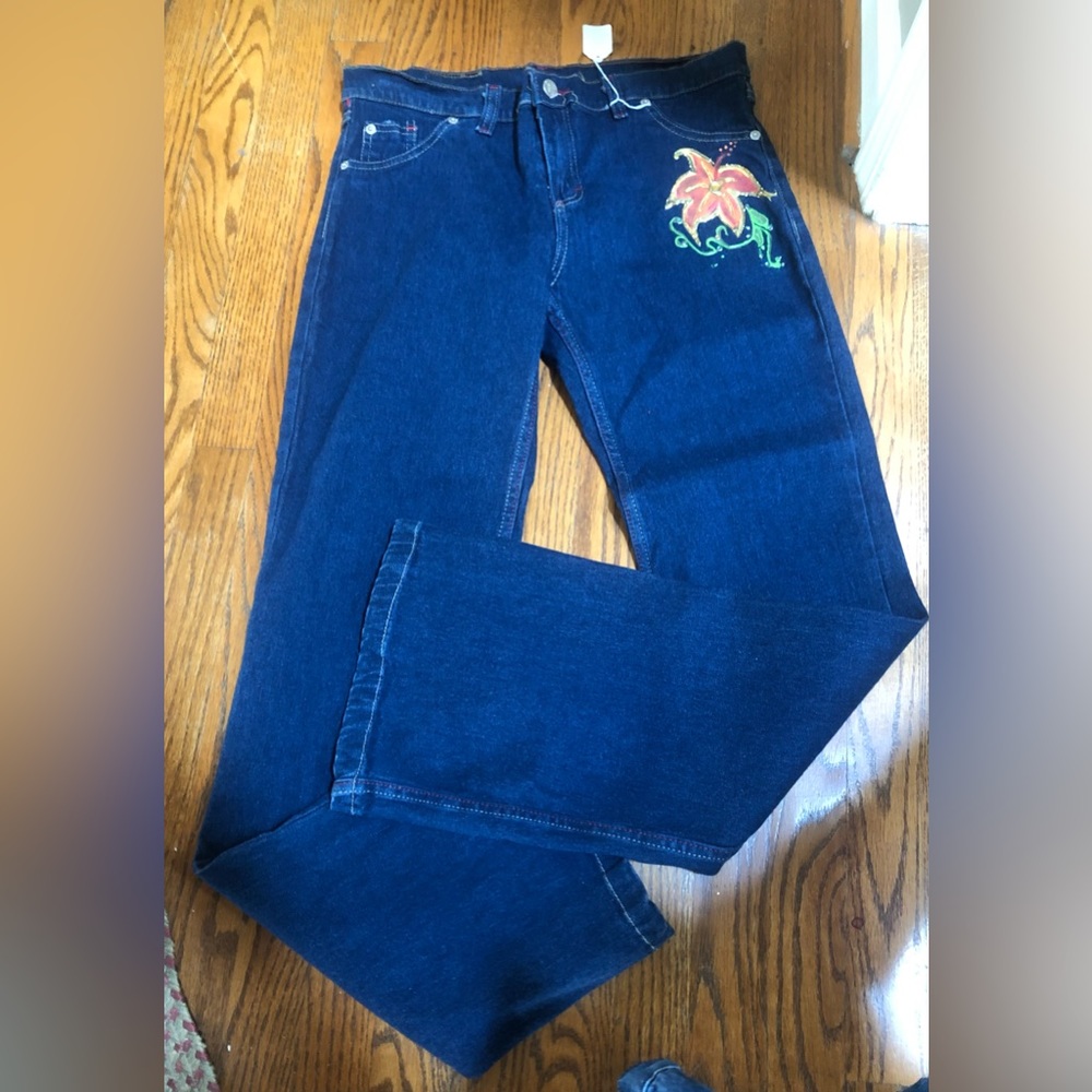 BOCA RATON NEW OLD STK BEACH RESORT WEAR  Hand Painted FLOWER EMBRUJO Jeans